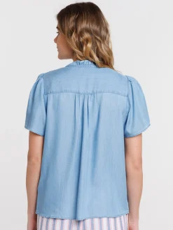 Chemise manches courtes femme bleu pâle
