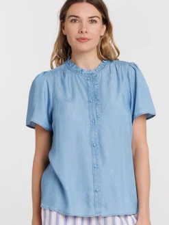 Chemise manches courtes femme bleu pâle