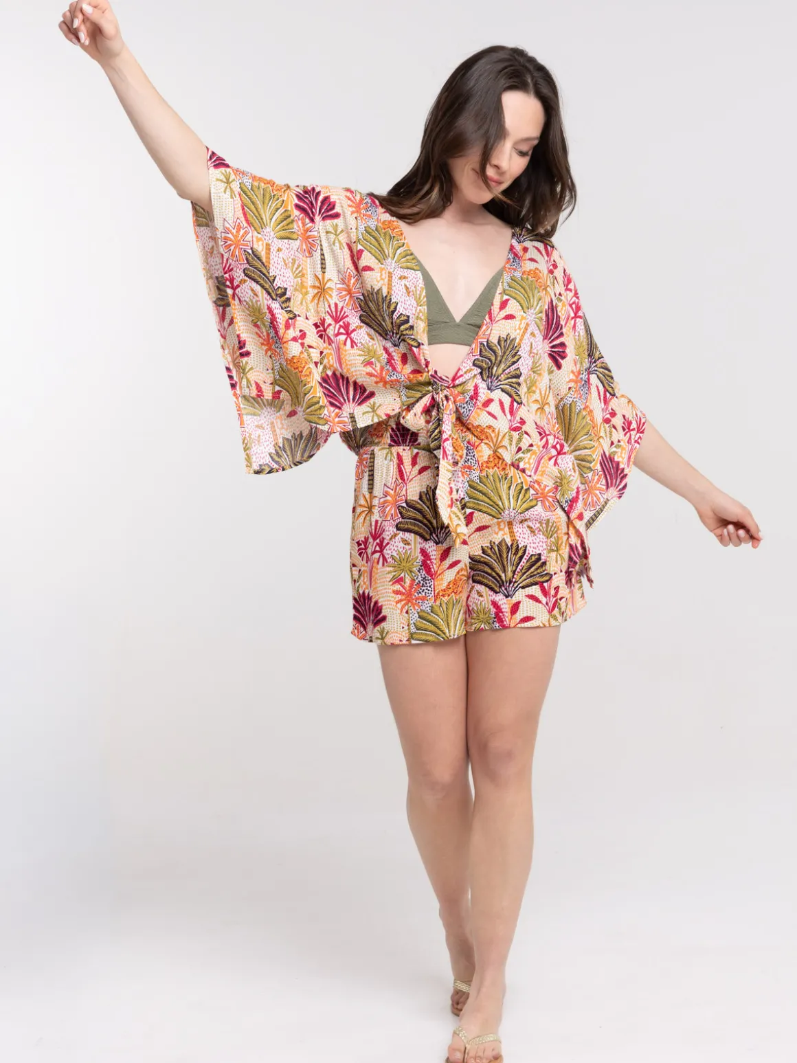 Chemise manches courtes tropicale femme
