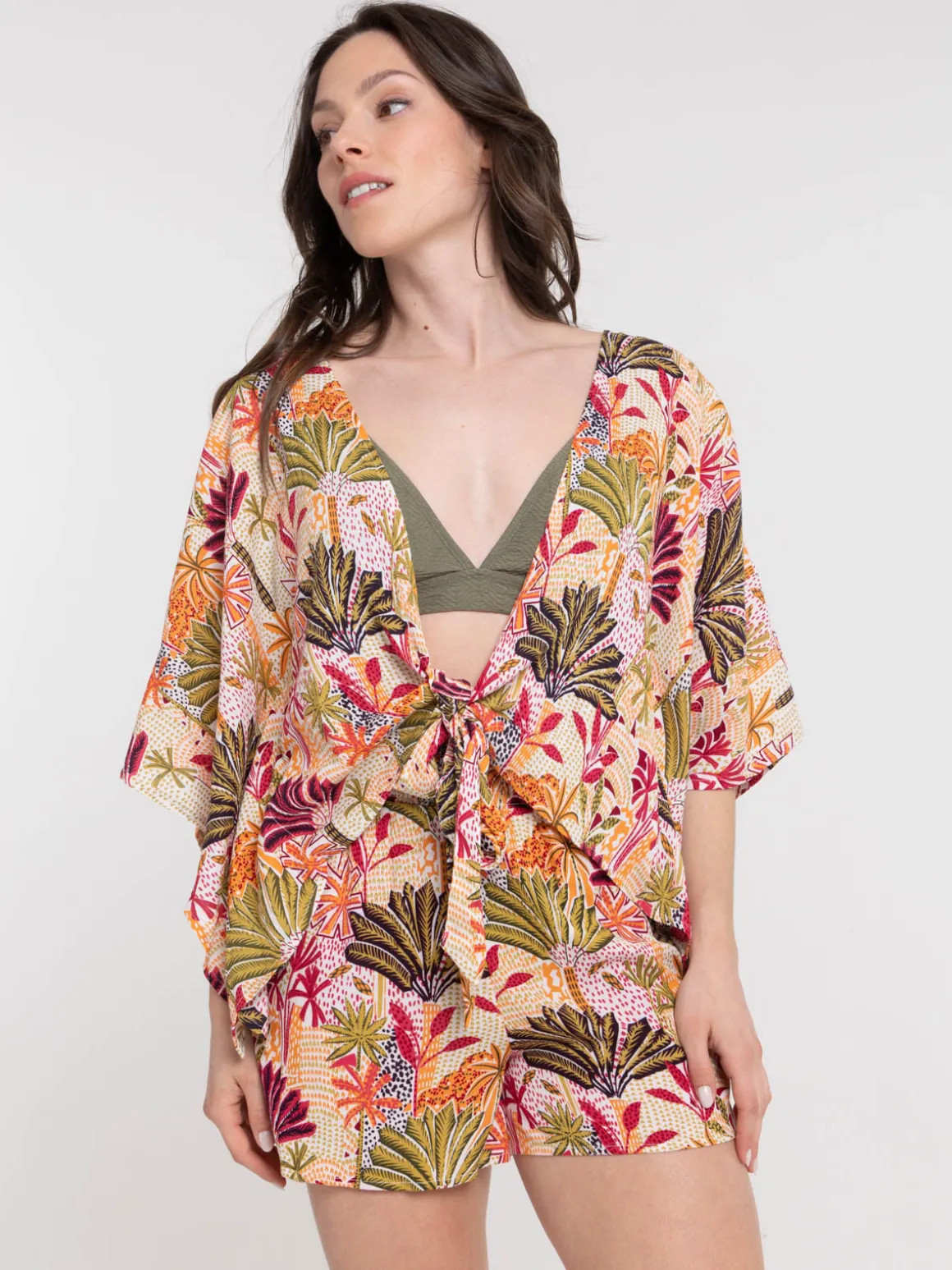 Chemise manches courtes tropicale femme