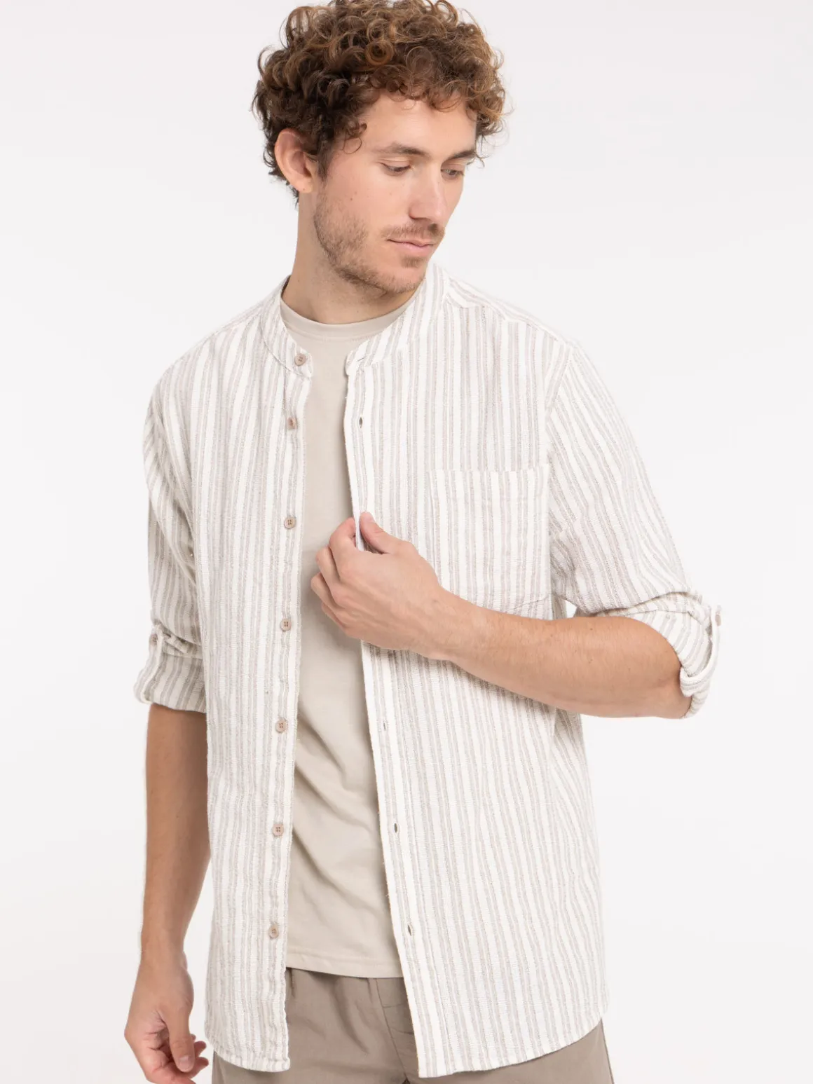 Chemise rayée homme coloris sable