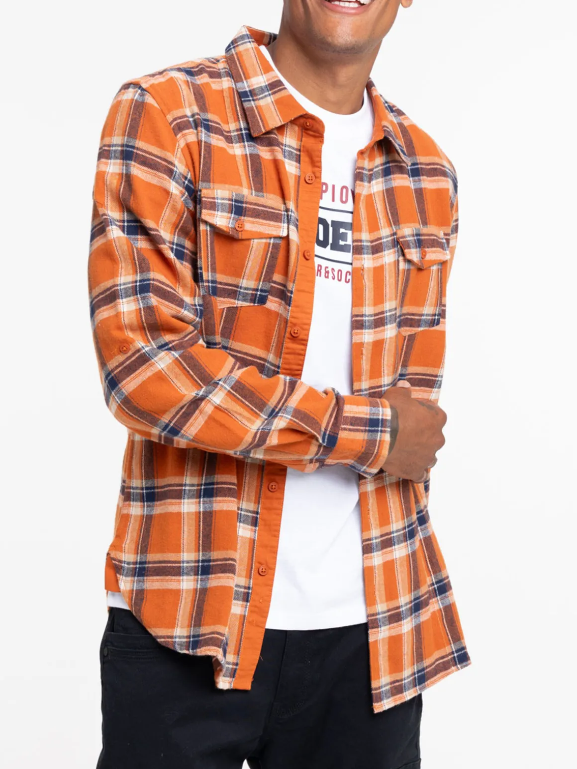 Chemise rouille à carreaux homme