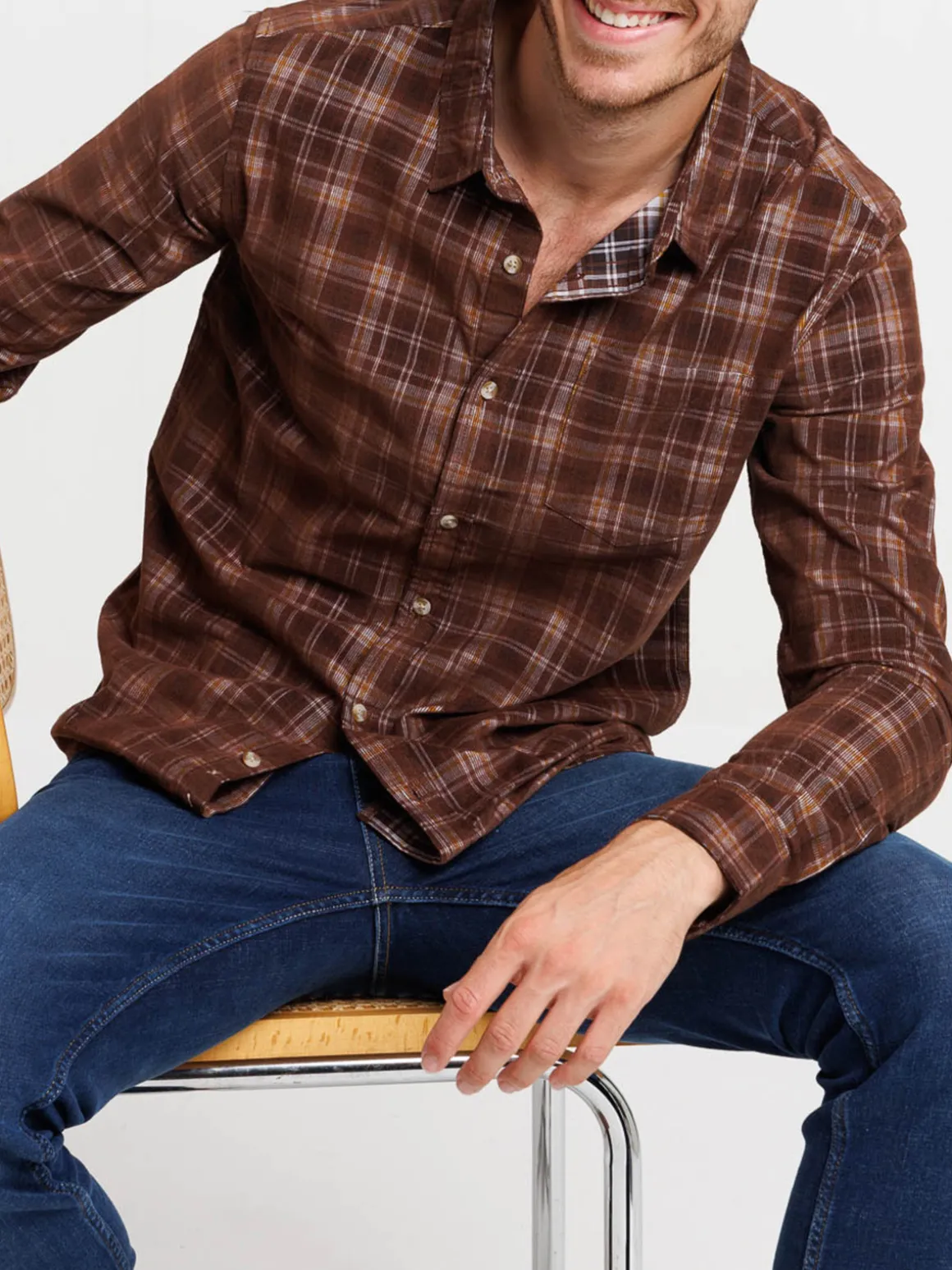 Chemise velours à carreaux homme