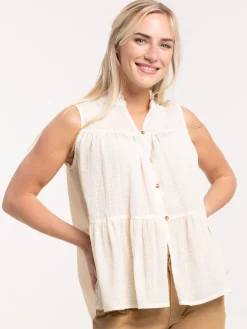 Chemise volantée sans manches femme