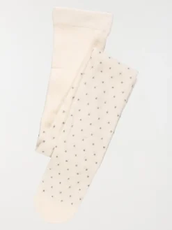 Collants chauds écru à pois gris fille