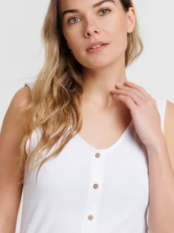 Débardeur blanc col V boutons femme