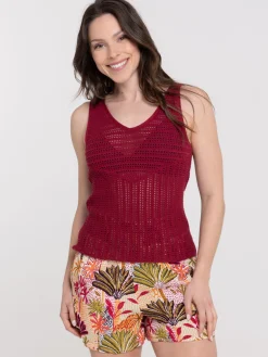 Débardeur bourgogne maille crochet femme
