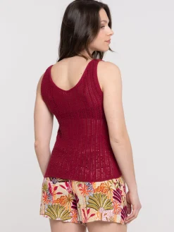 Débardeur bourgogne maille crochet femme