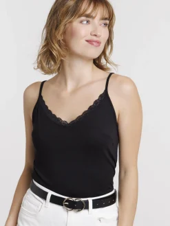 Débardeur col V dentelle noir femme