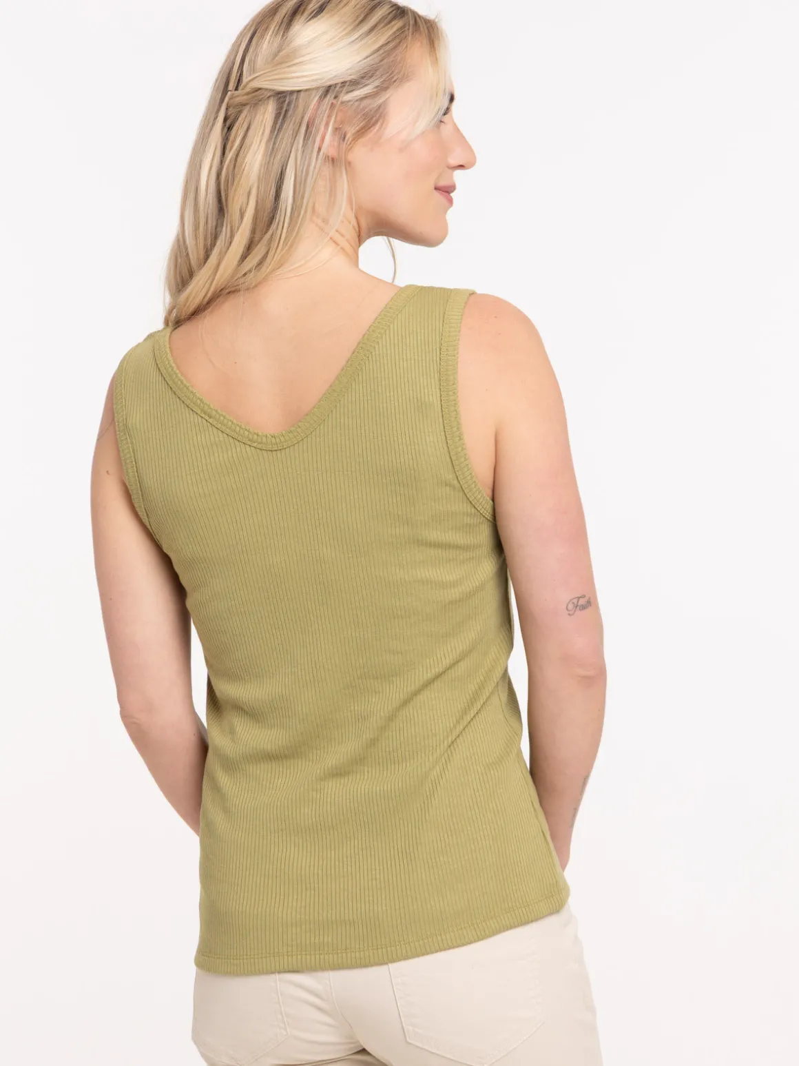 Débardeur col V festonnée femme
