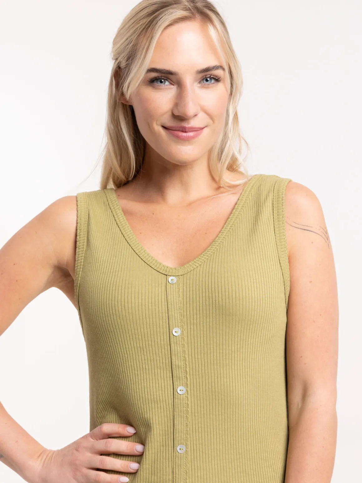 Débardeur col V festonnée femme