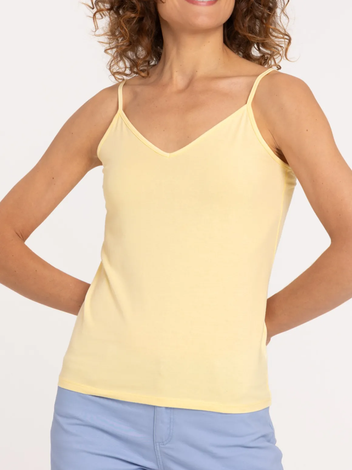 Débardeur col V jaune femme