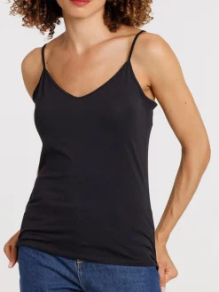 Débardeur col V noir femme
