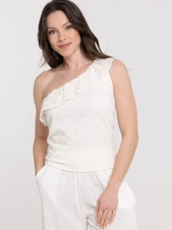 Débardeur col volanté femme