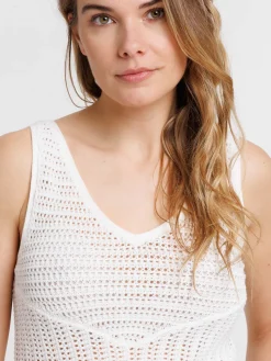 Débardeur écru maille crochet femme