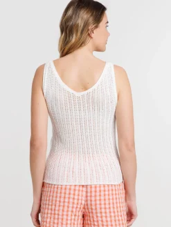 Débardeur écru maille crochet femme