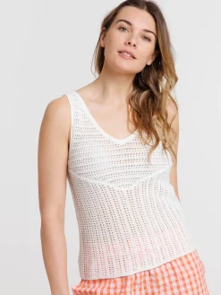 Débardeur écru maille crochet femme