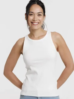 Débardeur côtelé blanc cassé femme