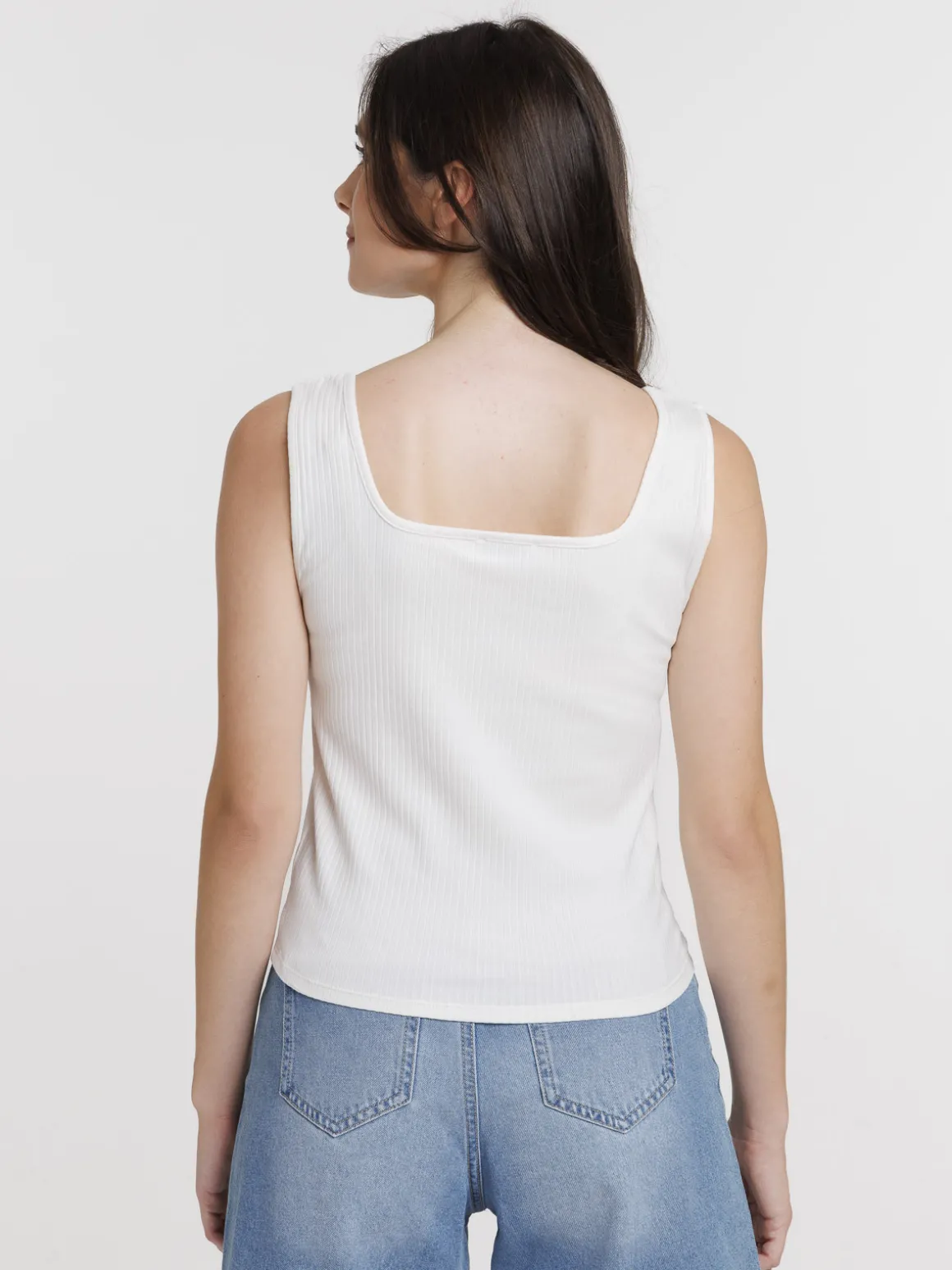 Débardeur côtelé femme blanc cassé