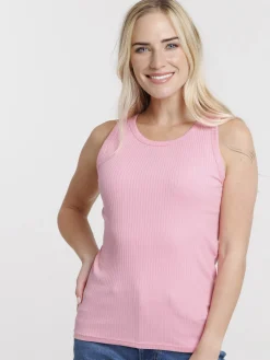 Débardeur côtelé rose femme