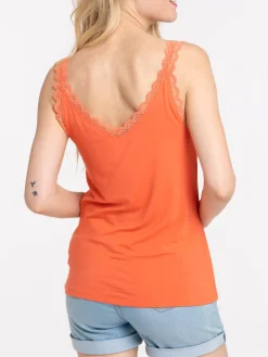 Débardeur dentelle coral femme