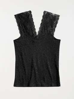 Débardeur dentelle paillette noir femme