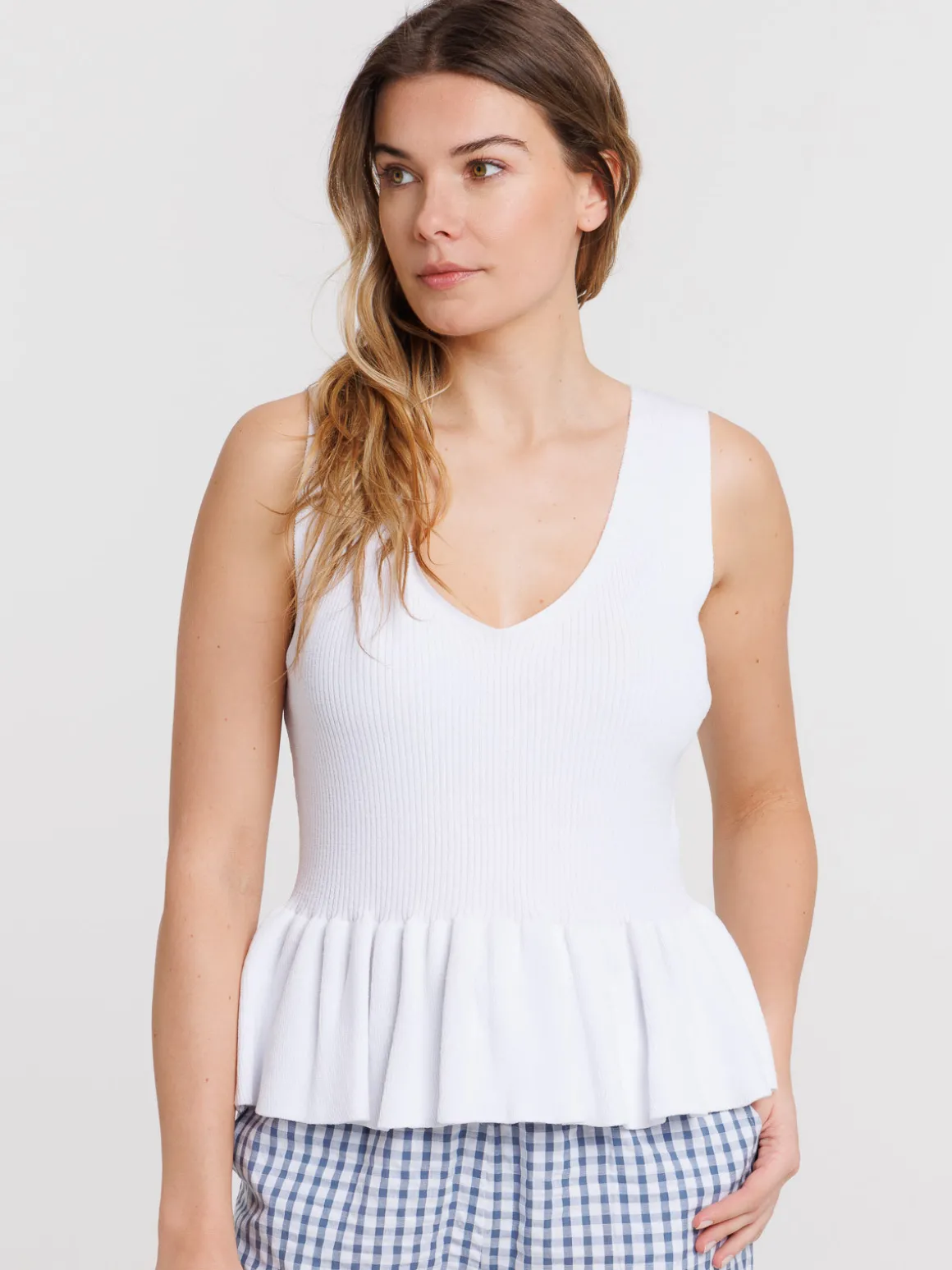 Débardeur femme blanc coupe basque