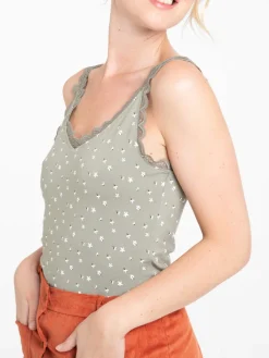 Débardeur imprimé dentelle femme tilleul