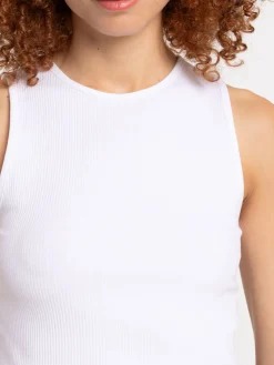 Débardeur matière côtelée blanc femme