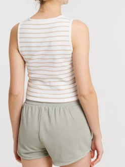 Débardeur rayé blanc/beige femme