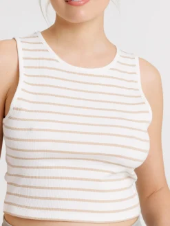 Débardeur rayé blanc/beige femme