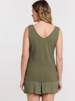 Débardeur trèfle col V boutons femme
