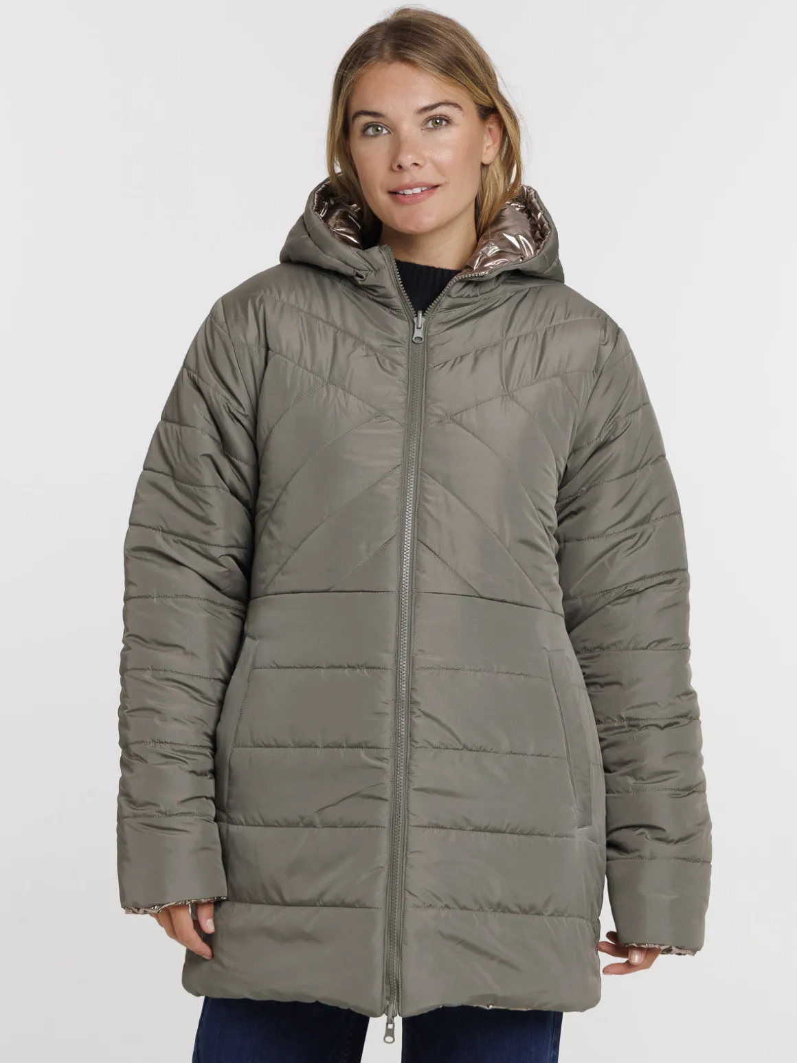 Doudoune à capuche réversible femme
