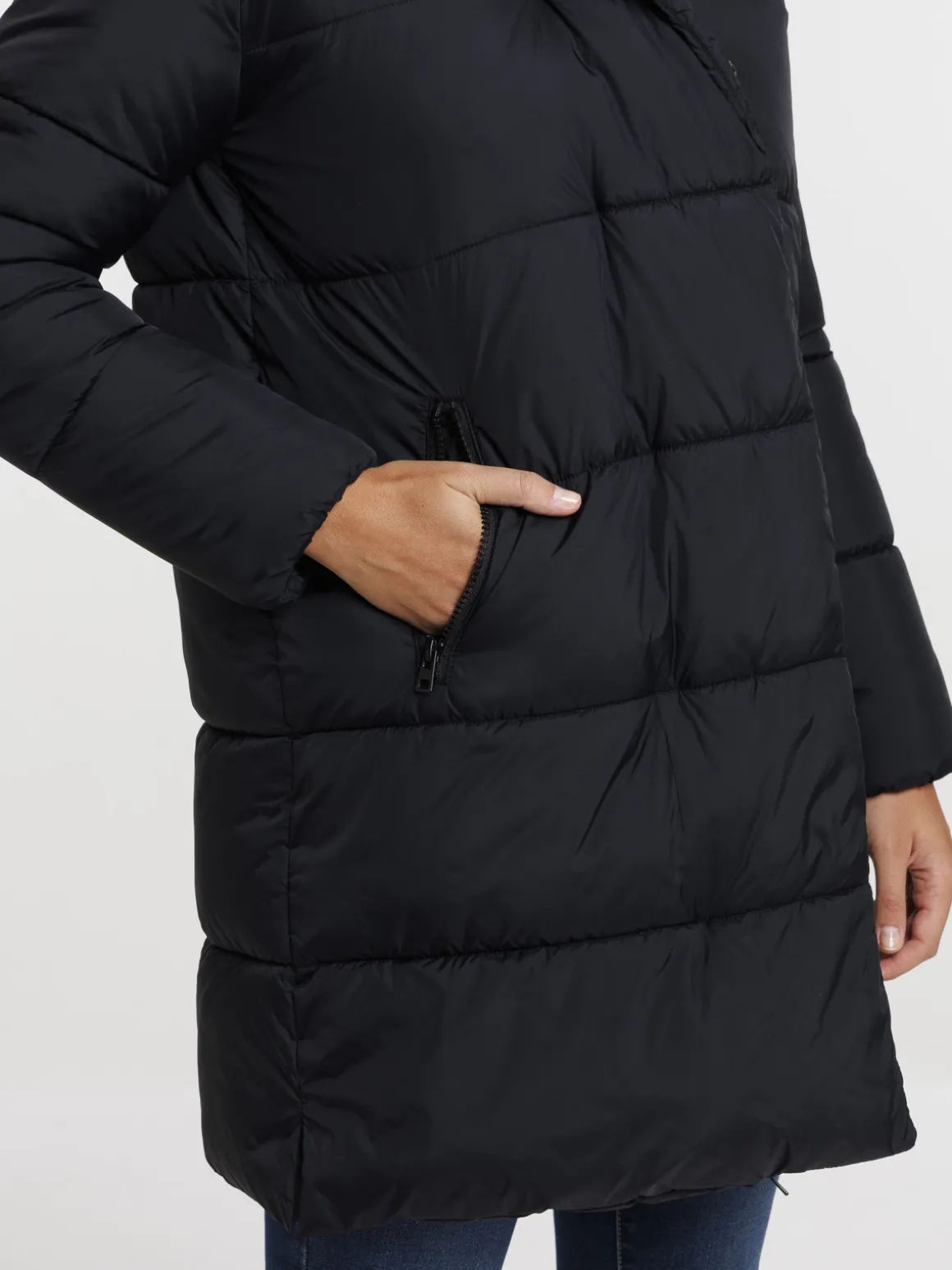 Doudoune mi-longue noire femme