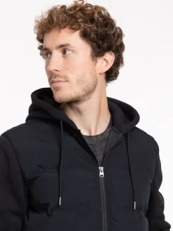 Doudoune noire bi-matière homme