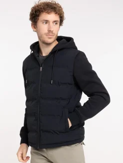 Doudoune noire bi-matière homme