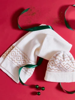 Ensemble bonnet écharpe écru femme