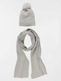 Ensemble bonnet écharpe gris femme