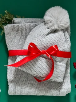 Ensemble bonnet écharpe gris femme