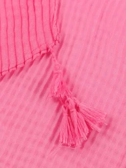 Foulard néon rose pompon femme