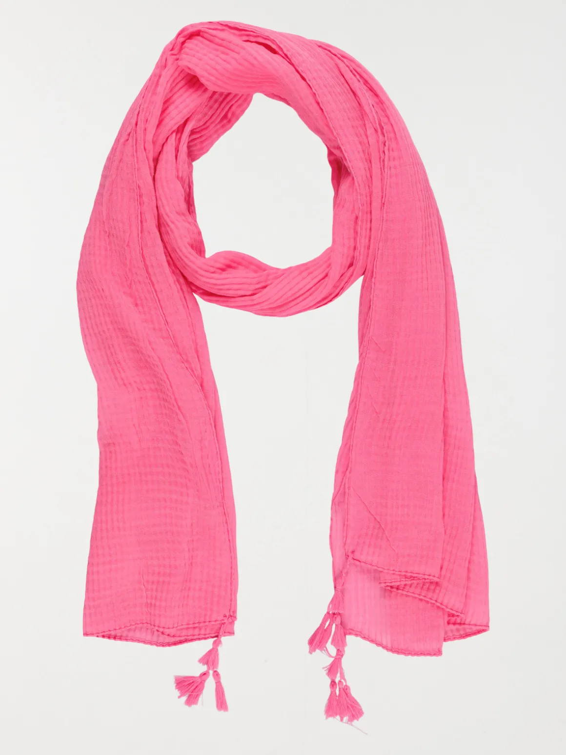 Foulard néon rose pompon femme