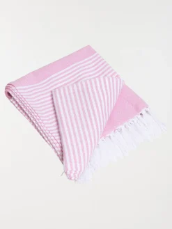 Fouta rayée rose 80 x 150 cm