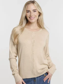 Gilet boutonné camel chiné femme
