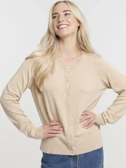 Gilet boutonné camel chiné femme