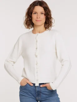 Gilet boutonné col rond et volants femme