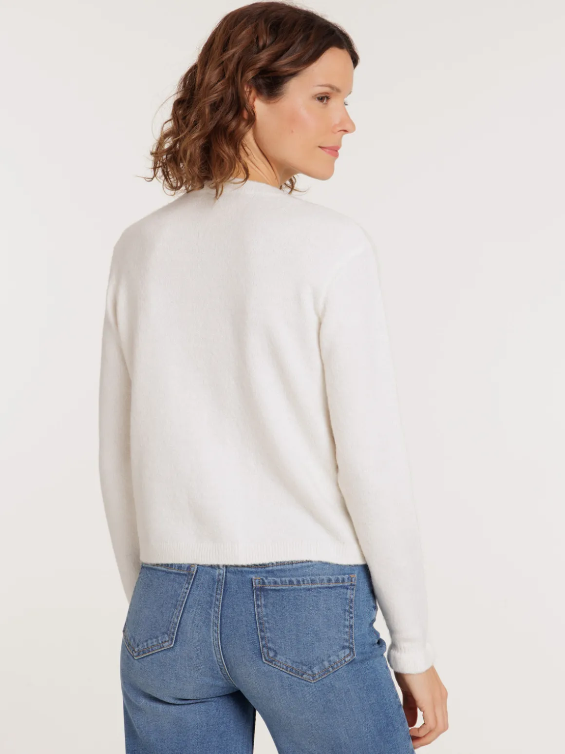 Gilet boutonné col rond et volants femme