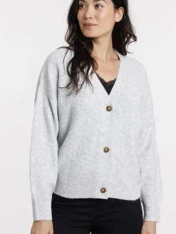 Gilet boutonné col V gris chiné femme
