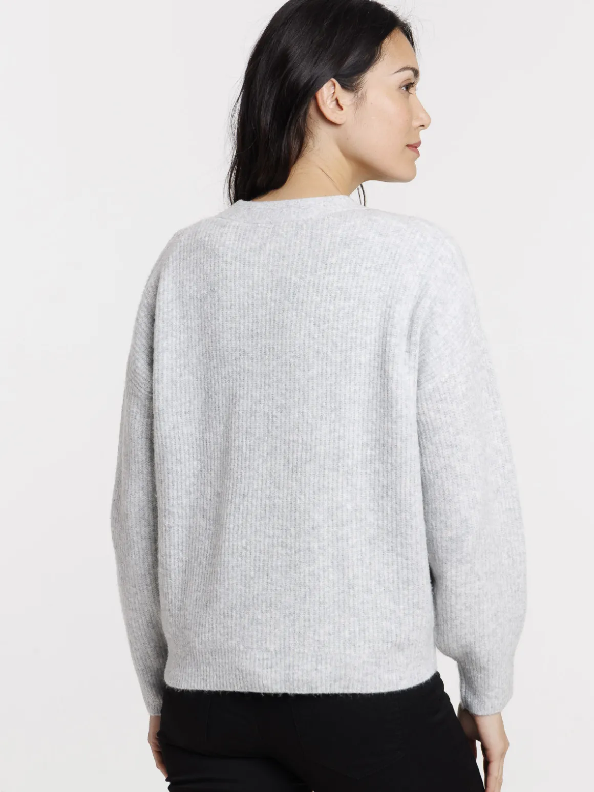 Gilet boutonné col V gris chiné femme