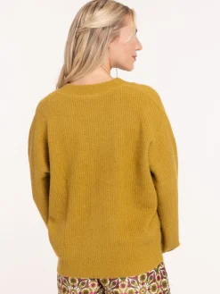 Gilet boutonné col V vert indien femme