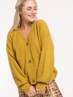 Gilet boutonné col V vert indien femme